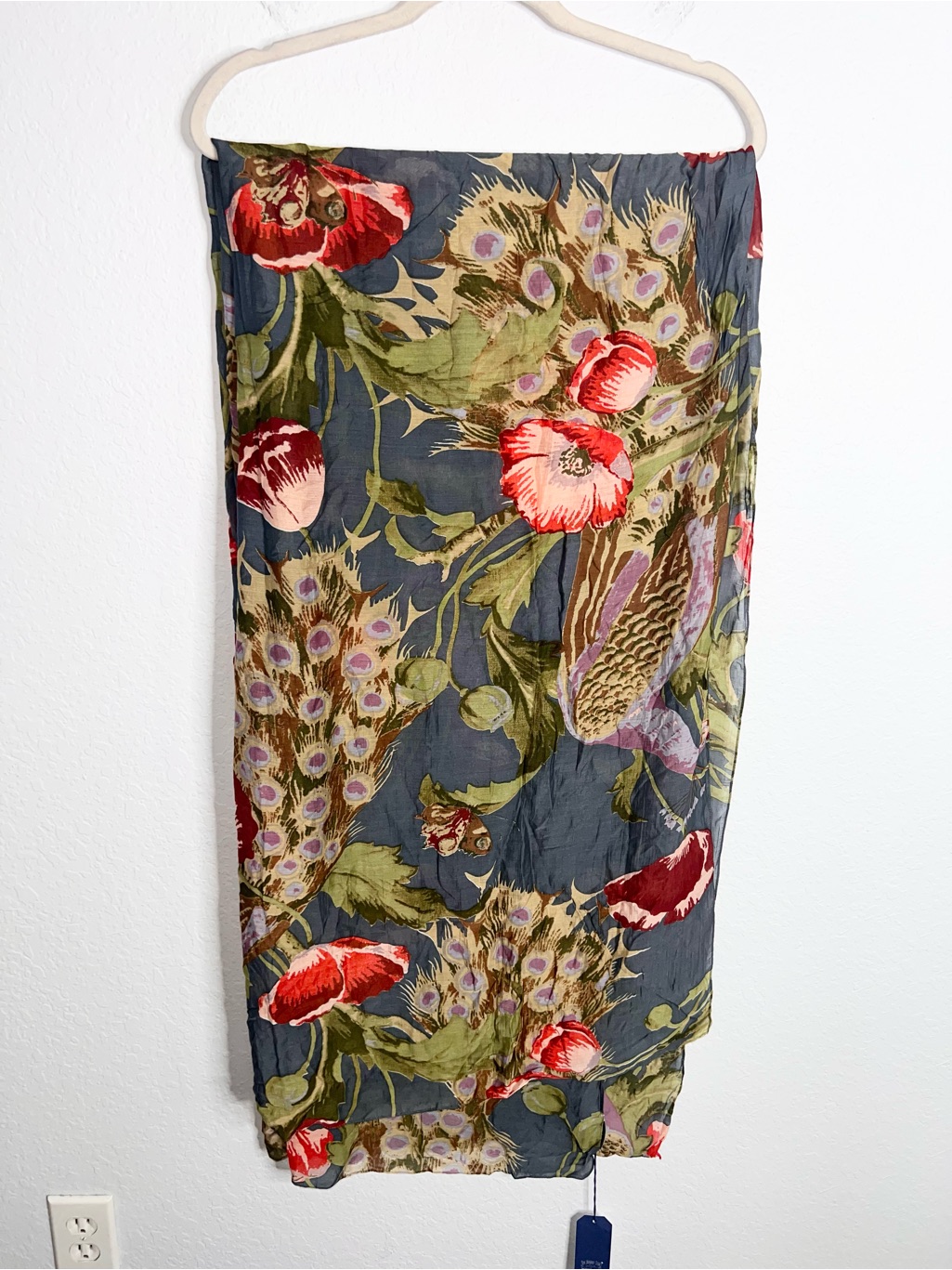 One Hundred Stars Scarf Wrap Shawl Coverup 74”X40" Poppies & Peacock Floral — image 2 of 8